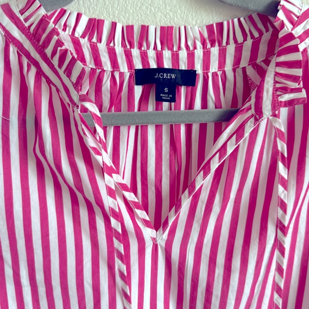 EUC J. Crew Smocked-Cuff Stripe Popover Top - Picture 5 of 8